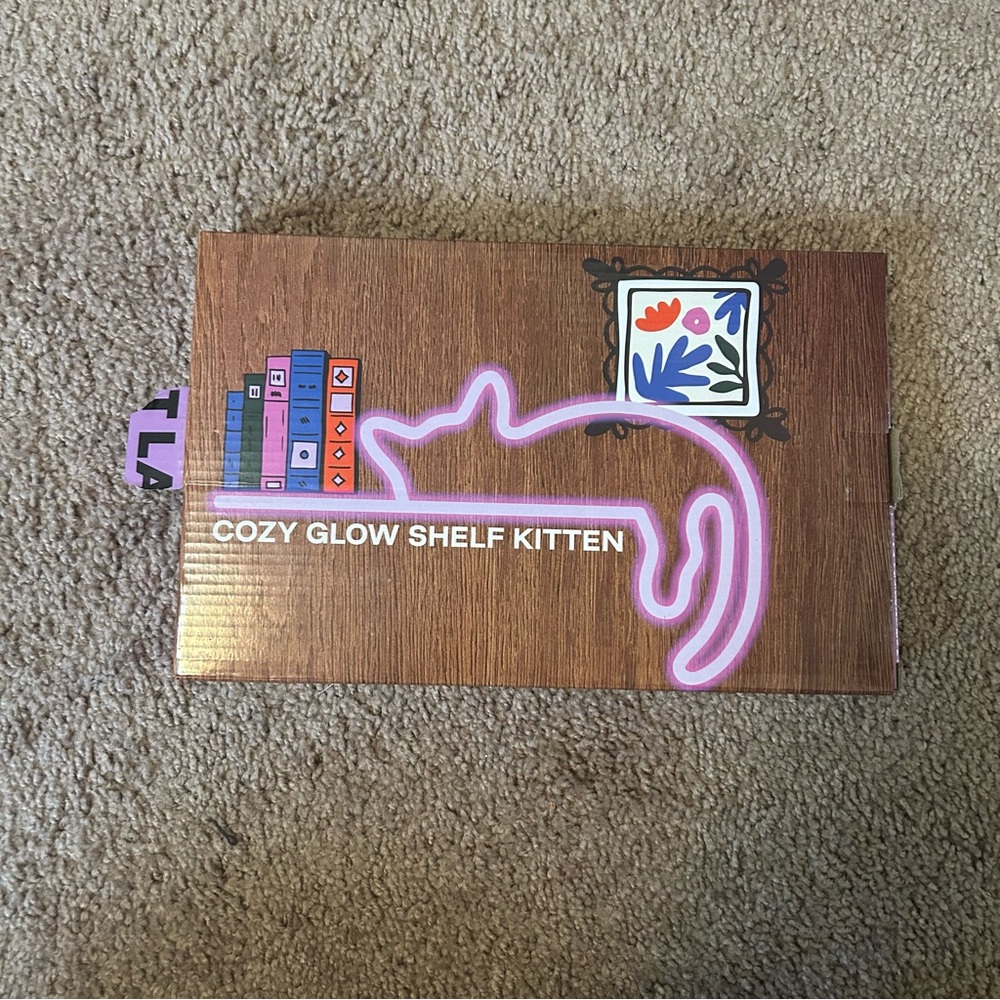 Cozy Glow Shelf Kitten Neon Wall Art - Purple - Box was torn when opening